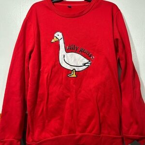 Red 'Silly Goose' Sweatshirt with Duck Applique